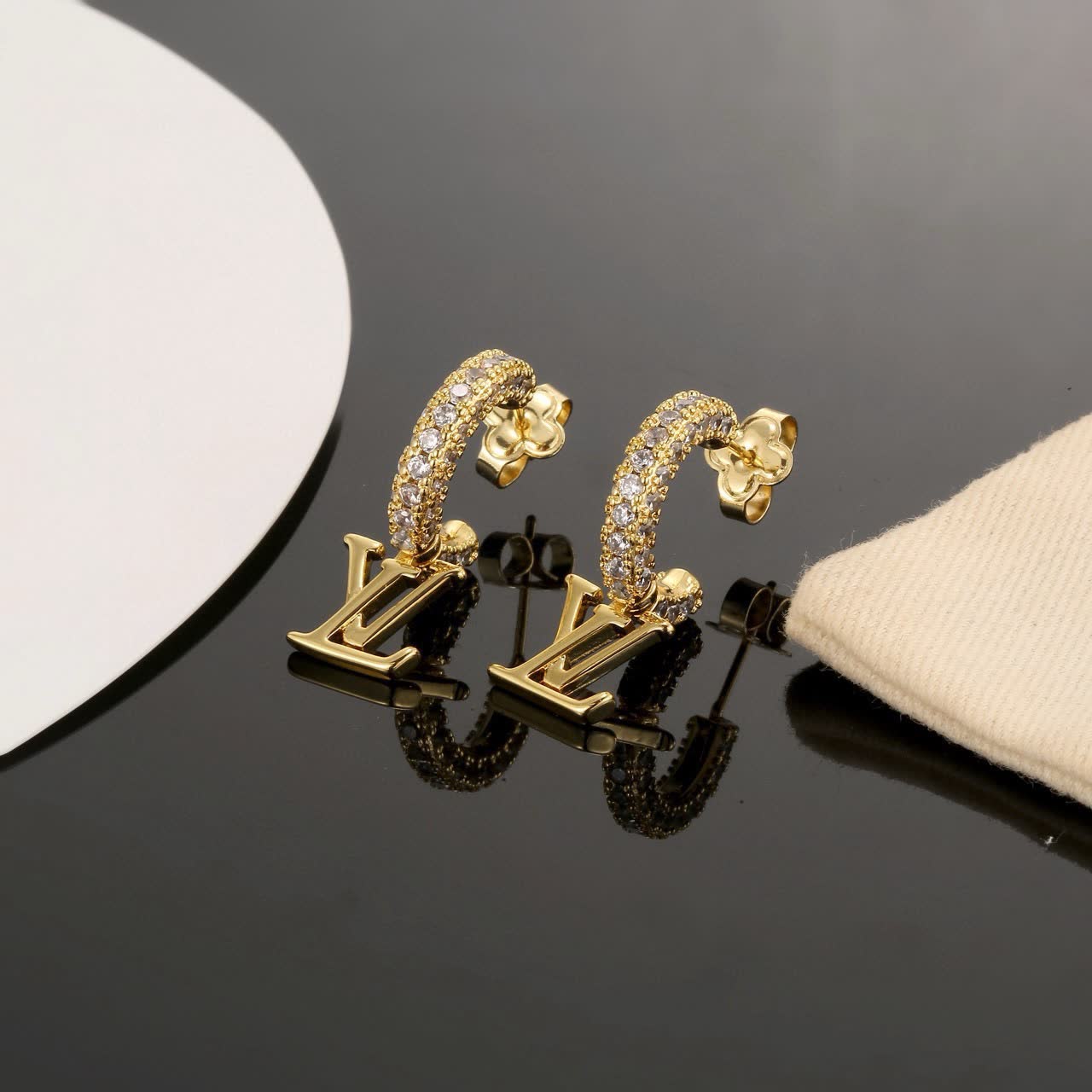 Louis Vuitton Gold Tone Crystal Hoop Earrings Louis Vuitton Gold Tone Crystal Hoop Earrings
